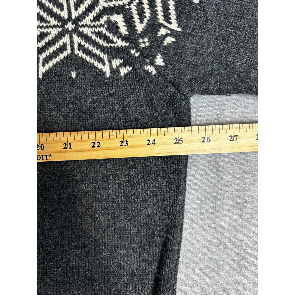 Lands End Sweater Mens XL Charcoal Fair Isle Snowflake Wool Blend Ski Winter - Picture 6 of 9